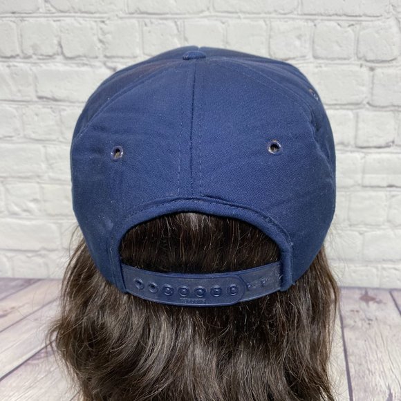 Vintage Trucker Hat Foam Cap Snapback Navy Blue Blue Streak Patch DISCOLORATION - Picture 3 of 12